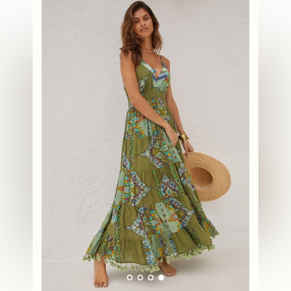 Anthropologie Green and Blue Maxi Dress